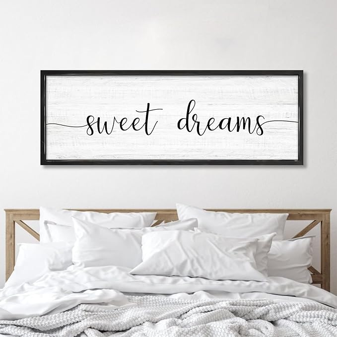 Sweet Dreams Wall Decor Above Bed 41.3''×15'' Large Farmhouse Wall Decor for Bedroom Guest Room Decor Framed Wood Wall Art Rustic Master Bedroom Wall Decoration (black frame)