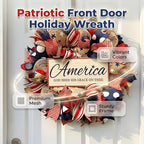 250th Anniversary Patriotic Wreath, 1776-2026 American Independence Day Wreath,16 in Red White Blue Front Door Wreath, Indoor Outdoor Home Decor for 4th of July, Memorial Day, Veterans Day (D)