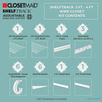 ClosetMaid ShelfTrack Wire Closet Organizer System, Adjustable from 2 to 4 Ft., With Shelves, Clothes Rods, Hardware, Durable Steel, White