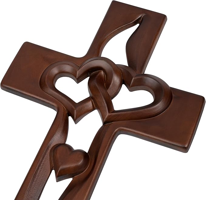 BGCOPPER Marriage Cross for Wall Love Wall Decor, Handmade Wooden Intertwined Heart Wall Cross for Wedding Valentine Christmas Gift - 20 Inch