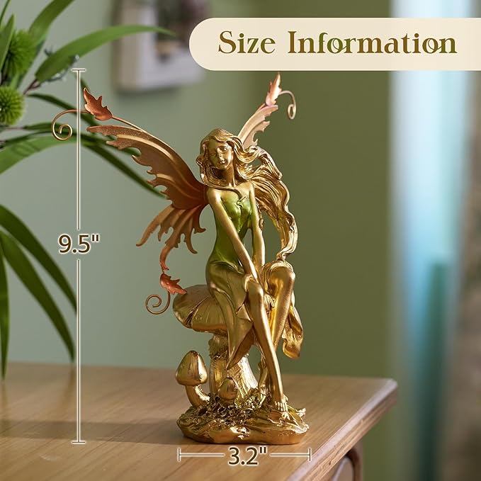 Resin Fairy Statue Elegant Fantasy Decor, Hand-Painted Angel Figurine Graceful Fairy Sculpture for Bookshelf, Mantel, Indoor Outdoor Decor, Thoughtful Gift for Women, Girls (Sitting)