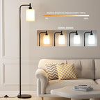Ziisee Floor Lamps for Living Room - Standing Lamp with Remote Control Glass Shade, Modern Floor Lamp with LED Bulbs, Bright Industrial Floor Lamp for Bedroom, Black Tall Lamp for Office