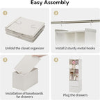 GRANNY SAYS Hanging Closet Organizer with Drawers, 6 Shelf Dividers Closet Hanging Organizer, Portable Foldable Hanging Shelves for Closet, Dorm Room, Bedroom, Kids Room, Beige