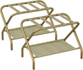 Set of 2 Luggage Rack for Guest Room, Folding Suitcase Stand with Shoe Shelf, Easy Assembly, Portable, Hold up to 110 lb, Gold