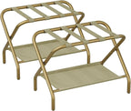 Set of 2 Luggage Rack for Guest Room, Folding Suitcase Stand with Shoe Shelf, Easy Assembly, Portable, Hold up to 110 lb, Gold