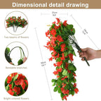 2PCS Artificial Hanging Flowers, Fake Hanging Plants Violet Vines UV Resistant for Wall Home Room Garden Wedding Indoor Outdoor Spring Summer Decoration(Red)