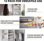 Criusia Drawer Organizer Clothes 12 Pack -Dresser Organizer Bins for Closet Bedroom - Baby Clothes Organizers and Storage for Nursery Organization -Drawer Organizer Divider for Sock Underwear-Grey