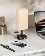 aooshine Brown Touch Table Lamp - Bedside Lamp with USB A + Type C Charging Ports and Two AC Outlets, Small Night Stand with E26 LED Bulb, Desk Light for Bedroom Living Room Office Dorm