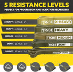 Tribe Lifting Resistance Bands for Working Out Men and Women - Set of 5 Pull Up Bands for Strength Training, Exercise Bands with Handles, Door Anchor and Bar Options for Home Gym
