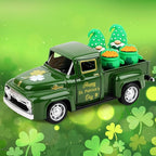 Hxezoc St Patricks Day Shamrock Truck Decor Green Vintage Metal Truck Spring Farmhouse Tabletop Mantle Decoration for Home Kitchen Office St Patricks Day Theme Party Supplies