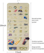 Bloss Hanging Jewelry Organizer With 90 Pockets,Earring Holder Organizer Storage For Valentine's Day Gift,Double-Sided Jewelry Holder for Earrings, Necklaces, Rings on Closet,Wall,Door(Beige)