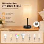 ZJOJO Table Lamp for Bedroom Set of 2, Bedside Small Lamps with 3 Way Dimmable Rocker Switch and AC Outlet, Nightstand Desk Lamp with Flaxen Fabric Shade Black Base for Living Room Home Decor Lights