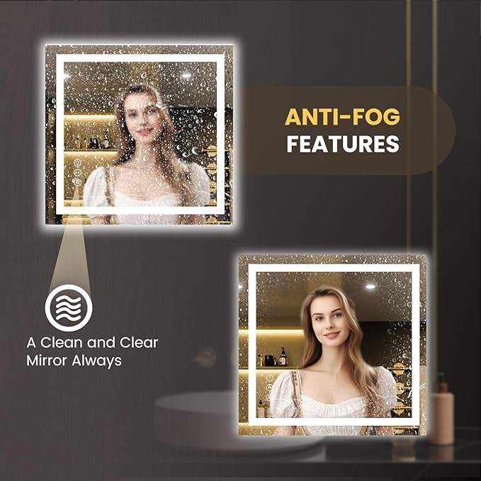 LOAAO 28"x30" LED Bathroom Mirror with Lights, Anti-Fog, Dimmable, Backlit + Front Lit, Lighted Bathroom Vanity Mirror for Wall, Memory Function