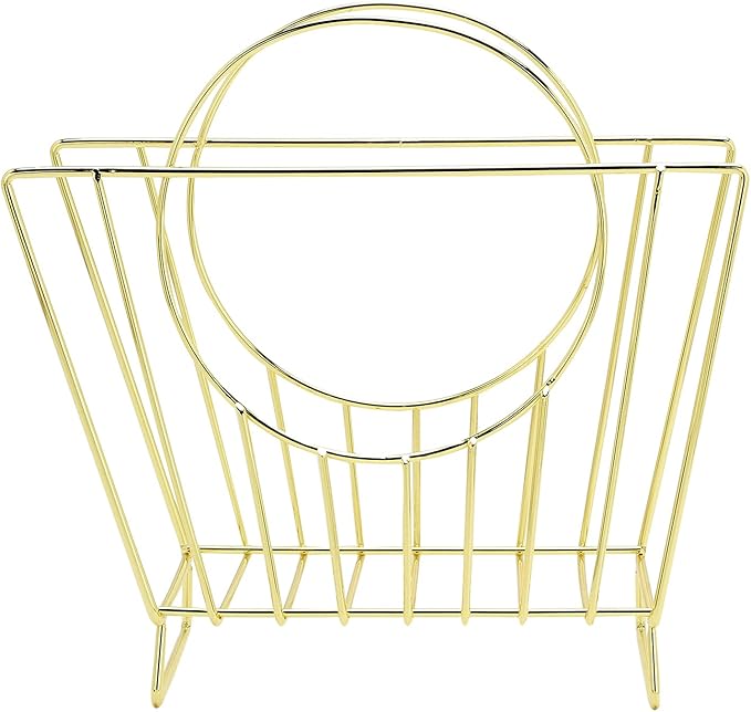 MyGift Mid-Century Brass Plated Metal Free Standing Magazine Holder Document File Rack with Decorative Bag Shaped Design