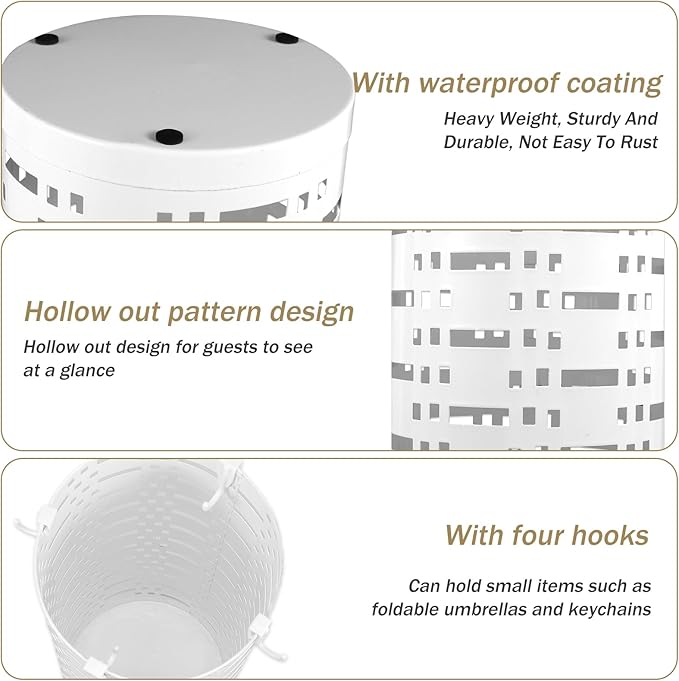 Umbrella Stand Rack, Free Standing Round Metal Umbrella Holder, Walking Sticks Umbrella Bins Waterproof Umbrella Storage Rack 16.5 x 6 inch Hollow Umbrella Storage Bucket for Indoor Home Office
