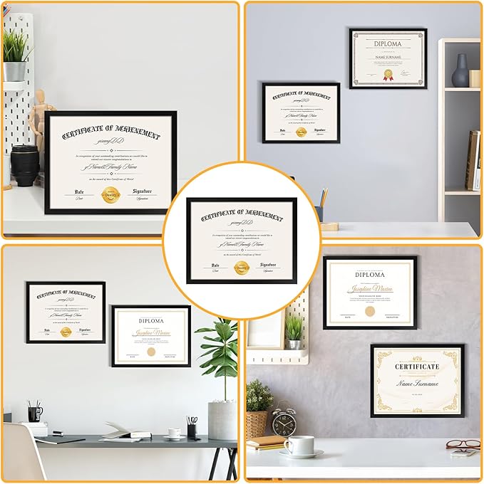 YixangDD 5 PACK Certificate Frames 8.5 x 11, Black Diploma Frame Document Frame with Clear Plexiglass, Picture Frames for Tabletop and Wall Display