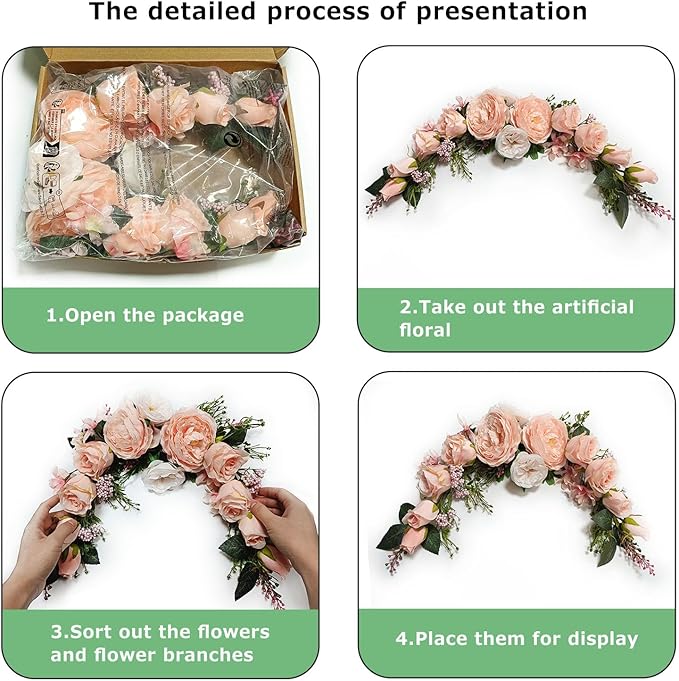 Artificial Peony Flower Swag, Arch Flowers, 20" Length in Bent, Decorative Swag, for Arch Front Door Party Wall Home Decor(Peach)