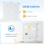 DOLLAR BOSS Felt Cork Board Tiles, 4 Packs 12" x 12" 1/2" Thick Cork Bulletin Board Self Adhesive Acoustic Panels Soundproof Corkboards for Walls with 40 Pushpins for Home Office School, Light Grey