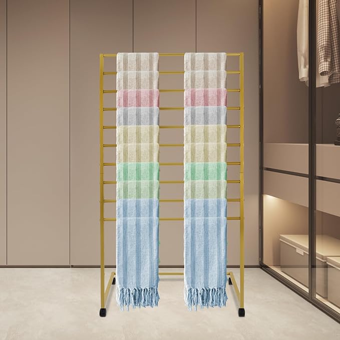 Scarf Organizer, 10 Tier Metal Scarf Display Stand with 4 Lockable Casters Movable Freestanding Belt Shawl Hijab Organizer for Boutique Display, Commercial Home
