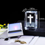 YWHL 3D Crystal Cross Figurine with Colorful Light Base, Laser Engraved Bible Religious Gifts for Women Men, Christian Collectible Decoration for Home Office