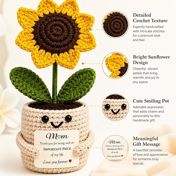 Velyra Sunflower Crochet Doll, Thank You for Being Such an Important Piece of My Life, Desk Decor, Mother's Day Birthday Christmas Thank You Gifts for Mom in Law Stepmom, Grandma, Women