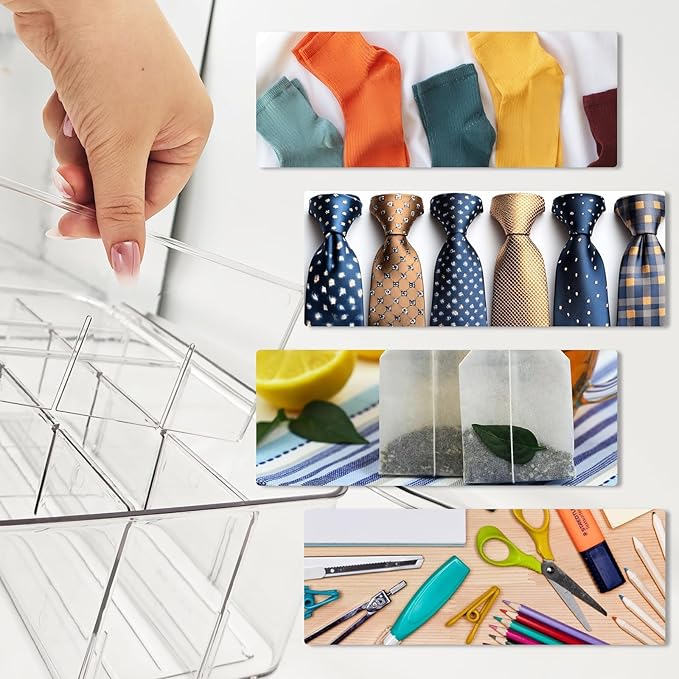 Slomg Sock Underwear Dresser Drawer Organizer with Dividers, Clear 16 Grids Plastic Storage Box Bin with Lid, Small Parts Bead Container for Jewelry Earring Scarves Ties Bras Crafts Fishing Tackle