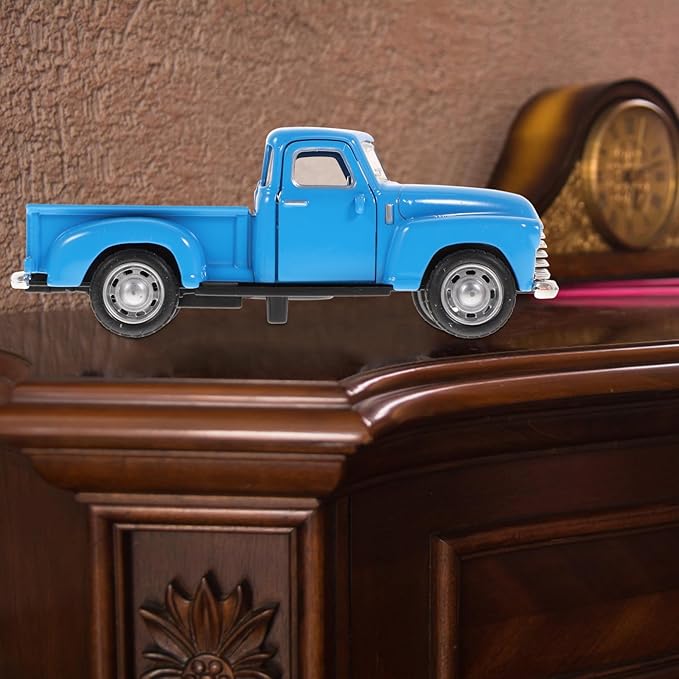NUOBESTY Old Pickup Truck Figurine - Vintage Alloy Car Vehicle Toy Sky-Blue Retro Ornament for Christmas Table Centerpiece, New Year Birthday Decoration