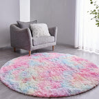 FJZFING Rainbow Round Rug Ultra-Soft Plush Modern 7x7 Circle Area Rug for Kid's Bedroom, Fluffy Shag Circular Rug for Nursery Room, Non-Slip Home Decor Colorful Carpet for Teen's Room