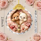 Crystal Teddy Bear Couple Ornament Suncatcher Home Decoration Car Interior Decorations Charm Pendant for Men Women Teens Graduation Gifts Friendship Birthday Gifts for Friend Female Xmas Gifts