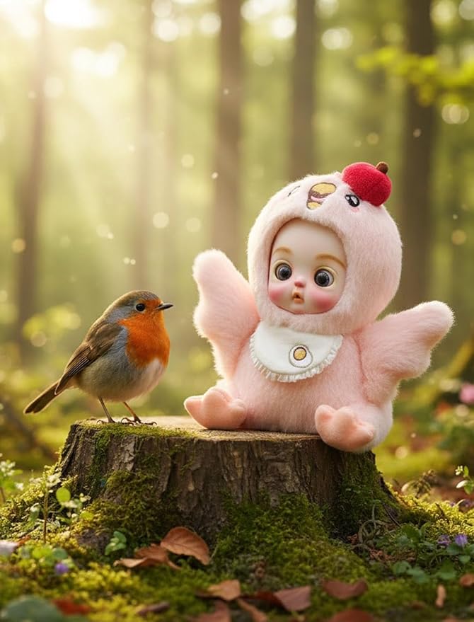 6" Hand-Painted Porcelain Face Doll with Acrylic Cotton Body, Small Ceramic Collectible Doll for Shelf & Desk Decor, Aesthetic Home Display, Collectors & Unique Birthday Gift (Pink)