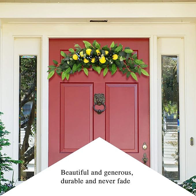 TITA-DONG 30in Floral Swag, Decorative Swags with Lemons & Eucalyptus Leaves, Artificial Spring Swag for Wedding Arch Front Door Wall Home Decor