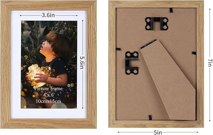 Lyeasw 4x6 Picture Frame Set of 15, Display Pictures 5x7 without Mat or 4x6 with Mat, Natural Wood Color Multi Photo Frames for Wall or Tabletop