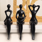 Quoowiit Black Thinker Statue Book Shelf Decor, Minimalist Modern Home Decor Collectable Figurines Office Desk Unique Coffee Table Decorations for Living Room 3 Piece
