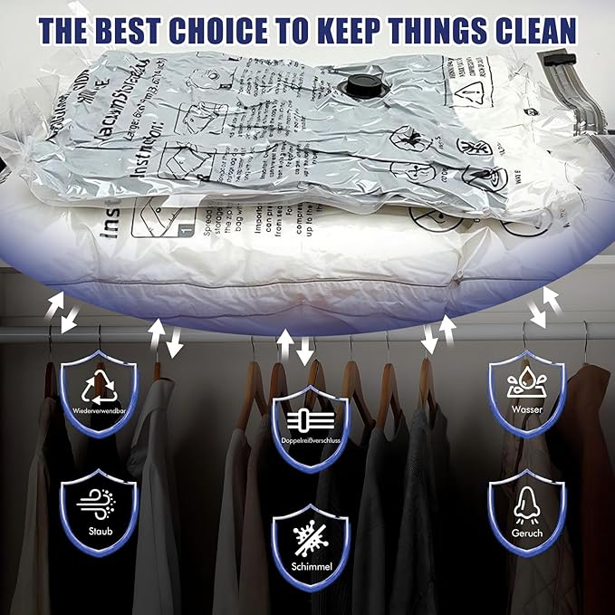 6 Pack Vacuum Storage Bag with Hand Pum,Space Saver Bags(2 jumbo,2 medium,2 small) Compression Packing Bags,Vacuum Seal Bags for Clothes Travel Bedding Blanket Pillows Comforters