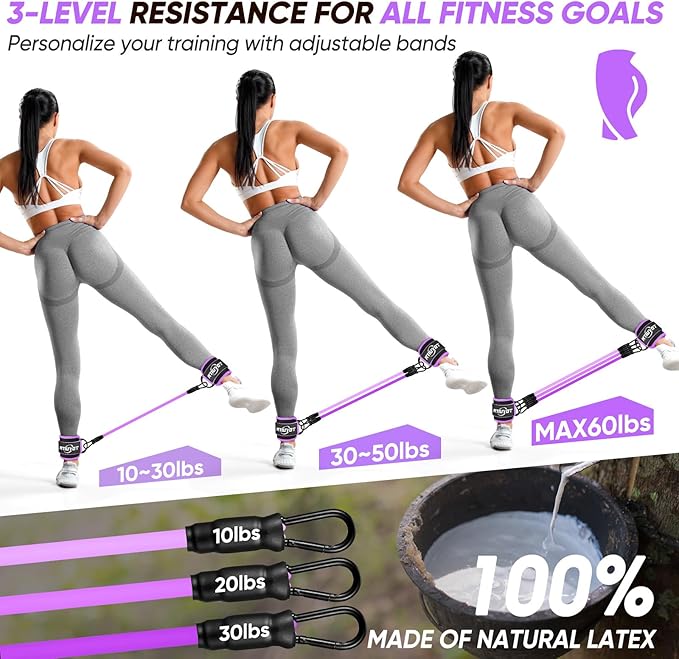 Ankle Resistance Bands with Cuffs, Workout Sets for Women, Resistance Bands for Working Out, Exercise Band for Leg Booty, Home Gym Workout Equipment, Ankle Weights Fitness Band Set