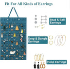 Hanging Earrings Organizer, Wall Earring Holder with 20 Hooks, Holds Up To 300 Pairs, Compact Design, Soft Material-Dark Green