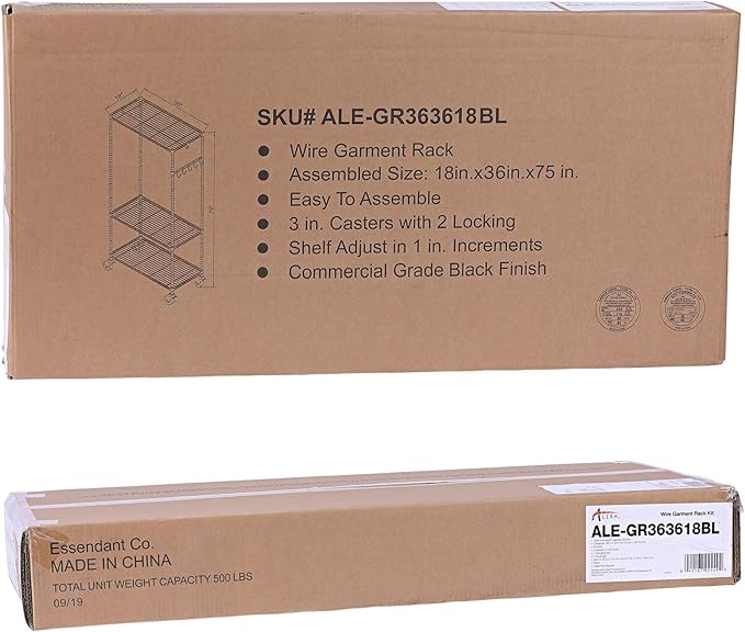 Alera ALEGR363618BL 36 in. W x 18 in. D x 75 in. H 30 Garments Wire Shelving Garment Rack - Black