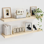 Vivelove Natural Wood Floating Shelves 36”，8 inch Deep Floating Shelf with Invisible Brackets, Unfinished Wall Shelves for Living Room, Bathroom, Kitchen, Bedroom, Home Decor, Set of 2 - Natural