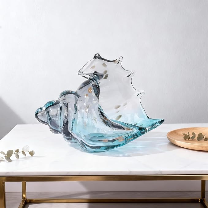 DOVDOV Hand Blown Glass Conch Statue, Gray Glass Art Figurine, Conch Shell Coastal Home Decor, Living Room TV Stand and Bookcase Decor, Bathroom Shelf top and Cabinet Decor.