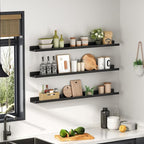 HOOBRO Floating Shelves, Wall Shelf Set of 3, 47.2 Inches Hanging Shelf with Raised Edge and Invisible Brackets, for Bathroom, Bedroom, Kitchen, Office, Living Room Decor, Black BK92BJ01