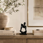 Black Bookshelf Decor Thinker Statue, Abstract Reading Figurine Style B, Resin Decorative Bookend for Coffee Table, Shelf, Home Office, Library
