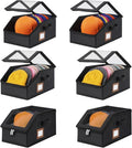 6 Pack Hat Storage for Baseball Caps-Holds Up to 56 Caps, Hat Organizer for Closet Stackable Hat Box with Cardboard, Dust-proof Beanie organizer with 2 Handles for Home Travel (Black, 6Pack-Small)