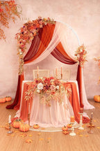 TINGE TIME Artificial Sweetheart Flower Swag with Tablecloth and Table Runner, Pack of 3 Floral Arrangement for Autumn Wedding Sweetheart Table Centerpiece Fall Decoration (Maple Red)