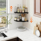 Homode Corner Shelf Wall Mount, Set of 2 Corner Floating Shelves with Wire Hole for TV, Cable Box, Wood Hanging Storage Shelf Organizer for Bathroom Kitchen Living Room Bedroom, Black