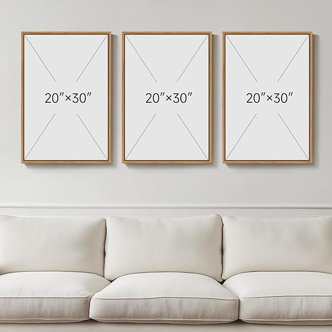 Framed Neutral Botanical Wall Art for Living Room, 3 Piece Floral Canvas Artwork for Modern Farmhouse Walls, Rustic Green Flower Painting Prints for Bedroom Office Kitchen Wall Decor, 20x30 Inch