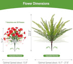 Artificial Flowers for Outdoors Faux Plants Outside Indoor,UV Resistant Silk Fake Petunia Tall Ferns for Home Patio Garden Back Yard Front Poch Decor Spring Summer(13 Bunchs,4 Multi Colors)
