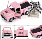 Coffee Decor for Coffee Bar Metal Truck with Coffee Beans Burlap Sack Vintage Pickup Mini Diecast Truck for Farmhouse Coffee Station Home Coffee Bar Tabletop Decorations (Pink)