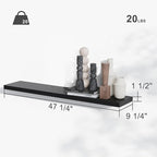 BAMEOS 47in Floating Shelves, Black Wall Mounted Wooden Shelves with Invisible Brackets Set of 2