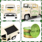 St Patricks Truck Decor White Metal Car with Gold Green Coin St Patrick’s Day Decor Farmhouse Vintage Green Metal Truck Decor Irish Party Decoration Vintage Collectible Car for Desk Bookshelf