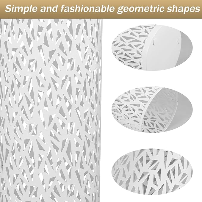 Umbrella Holder Bin Waterproof Umbrella Storage Rack Indoor Walking Stick Holder Metal Rack Freestanding Umbrella Stand Round Umbrella Holder for Home Entryway Office Hotel (white)